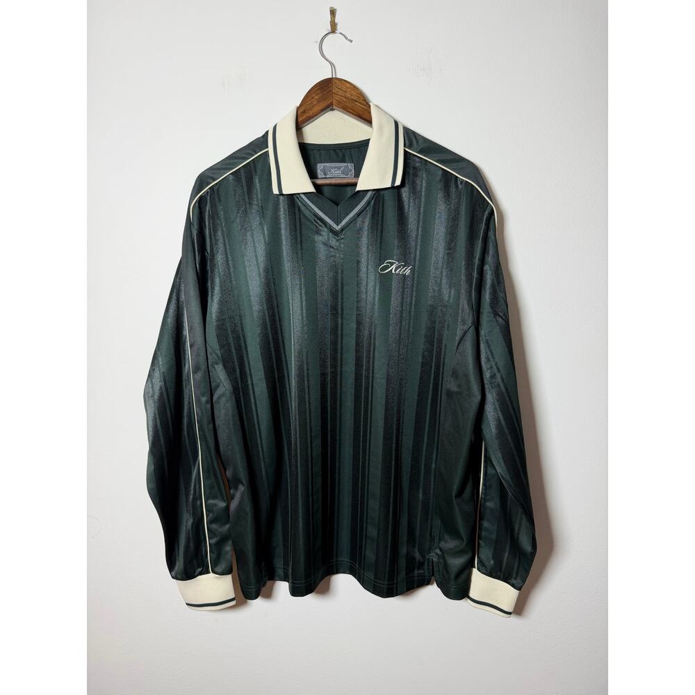 Kith Pinstripe Tricot Panelled Long Sleeve Tap In Polo